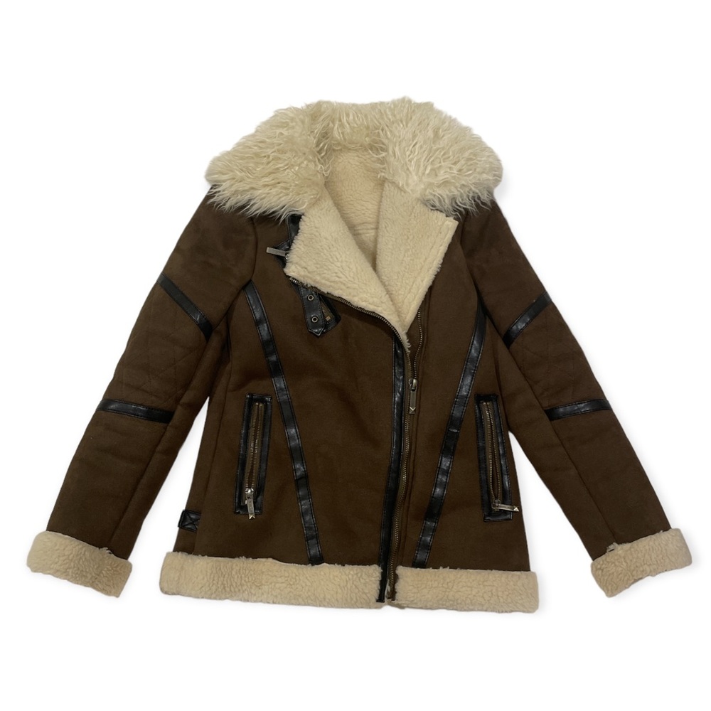 Michael Kors suede faux fur biker jacket